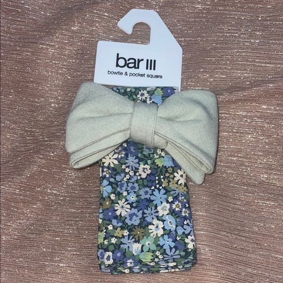 Bar III Other - Bar III Floral Bow Tie and Pocket Square Set - Green and Blue